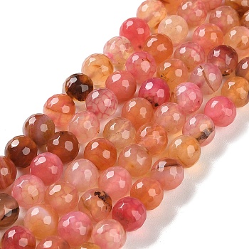 Natural Agate Beads Strands, Dyed & Heated, Faceted, Round, Light Salmon, 10mm, Hole: 0.8mm, about 37pcs/strand, 14.96''(38cm)