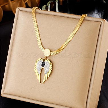 Rhinestone Wings Pendant Necklace with 304 Stainless Steel Herringbone Chains(NJEW-C022-02G)-2