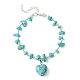 Synthetic Turquoise Heart Charm Bracelet with Chips Beaded Chains(BJEW-TA00295-03)-1
