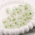 Transparent Resin Inner Dried Flower Beads, with Gold Foil, Round, Pale Green, 16mm, Hole: 2mm(RESI-TAC0025-01E)