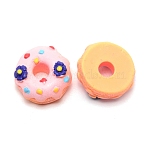 Resin Cabochons, DIY for Mobile Phone Decoration & Bobby pin Accessories, Doughnut, Pink, 21.5~22.5x11.7mm(RESI-WH0025-16)