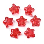 Transparent Spray Painted Frosted Glass Beads, with Glitter Powder, Star, Crimson, 8x8x4mm, Hole: 1mm(GLAA-NH0003-01I)