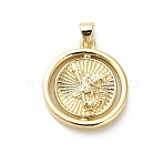 Brass Pendants, Round with Saint Michael, Golden, 23x20x3~4mm, Hole: 3.5x4.5mm(KK-D011-01B-G)