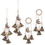 4Pcs 2 Styles Iron Bell Pendant Decoration, Alloy Moon & Wood Beads and Cotton Cord for Home Door Hanging Ornaments, Antique Bronze, 200x71mm, 2pcs/style(HJEW-GO00088)