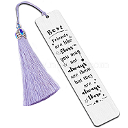 Fingerinspire 2Pcs 2 Style Stainless Steel Bookmarks, Rectangle, with Nylon Tassel Big Pendant Decorations, Stainless Steel Color, 80~125x10.5~26mm, 1pc/style(AJEW-FG0001-58E)