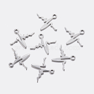 304 Stainless Steel Charms, Heartbeat, Stainless Steel Color, 12.3~12.5x14~14.4x0.8mm, Hole: 1~1.2mm(X-STAS-F159-45P)
