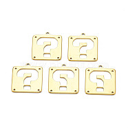 Ion Plating(IP) 201 Stainless Steel Chandelier Component Links, Laser Cut, Square with Question Mark, Real 18K Gold Plated, 25x23.5x1.5mm, Hole: 1.2mm & 2mm(STAS-T063-189G)