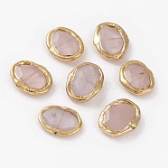 Natural Rose Quartz Beads, with Golden Brass Findings, Flat Round, 20.2~22.4x25~28.3x5.5~8.2mm, Hole: 0.5~0.8mm(G-C300-14)