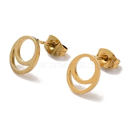 Vacuum Plating 304 Stainless Steel Stud Earrings, Hollow Oval, Golden, 9.5x8mm(EJEW-Z040-16G)