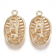 Brass Pendants, Hollow, Oval, Nickel Free, Real 18K Gold Plated, 25x15x7.5mm, Hole: 2mm(KK-S350-156G)