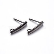 304 Stainless Steel Stud Earring Findings, with Loop, Electrophoresis Black, 15x3x1mm, Hole: 1.8mm, Pin: 0.8mm, 100pcs/bag(STAS-H467-05B)