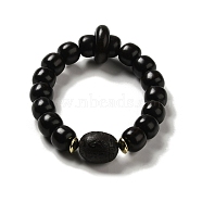 Ebony Mala Bead Bracelets, Buddhist Jewelry, Alloy Beads Stretch Bracelets, Barrel, Black, Inner Diameter: 2 inch(5.2cm), Bead: 12x11mm(BJEW-B080-21)