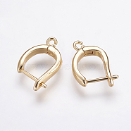 Brass Hoop Earring Findings with Latch Back Closure, Real 18K Gold Plated, 20x14x3.5mm, Hole: 1.5mm, Pin: 1mm(X-ZIRC-F052-28G)