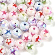 100Pcs 5 Styles UV Plating Opaque Acrylic Beads, Round with Star Pattern, Mixed Color, 16x15mm, Hole: 3.8mm, 20pcs/style(PACR-CJ0001-24)