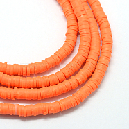 Handmade Polymer Clay Beads, Disc/Flat Round, Heishi Beads, Orange Red, 6x1mm, Hole: 2mm, about 380~400pcs/strand, 17.7 inch(X-CLAY-R067-6.0mm-12)