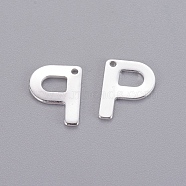 201 Stainless Steel Charms, Letter, Silver Color Plated, Letter.P, 11x8.5x0.7mm, Hole: 1mm(STAS-L232-007P)