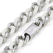 304 Stainless Steel & Ceramics Cuban Link Chain Necklaces for Women, Stainless Steel Color, White, 18.19 inch(46.2cm)(NJEW-B116-08P-01)