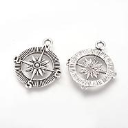 Tibetan Style Alloy Pendants, Cadmium Free & Lead Free, Compass, Antique Silver, 29.5x25x3mm, Hole: 3mm, about 370pcs/1000g(TIBE-Q070-106AS-RS)