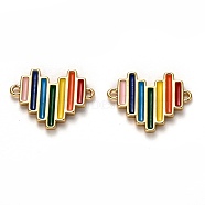 Brass Enamel Links Connectors, Long-Lasting Plated, Real 18K Gold Plated, Heart, Colorful, 13x17.5x1.5mm, Hole: 1.2mm(KK-B028-21G)