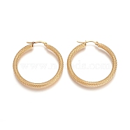 201 Stainless Steel Geometric Hoop Earrings, with 304 Stainless Steel Pins, Hypoallergenic Earrings, Textured, Ring, Golden, 35~36x3mm, 9 Gauge, Pin: 1x0.6mm(STAS-D171-12A-G)