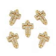 Brass Micro Pave Clear Cubic Zirconia Connector Charms, Religion Cross Links, Real 18K Gold Plated, 15x9.5x2mm, Hole: 1mm(KK-E068-VB330)
