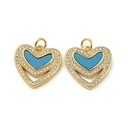 Brass Micro Pave Cubic Zirconia with Synthetic Turquoise Pendants, with Jump Rings, Real 18K Gold Plated, Heart, 16x17x3mm, Hole: 3.5mm(KK-K356-24C-G)