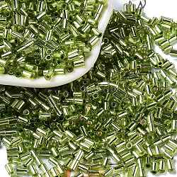 Baking Paint Glass Round Bugle Beads, Silver Lined, Tube, Light Green, 3.5~3.8x2~2.5mm, Hole: 1.2mm(SEED-Z002-A-E01)