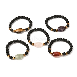 Natural Lava Rock & Oval Mixed Stone Beads Stretch Bracelet, Essential Oil Anxiety Aromatherapy Jewelry Gift, Inner Diameter: 2-1/8 inch(5.5cm)(BJEW-JB07077)