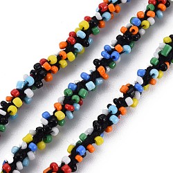 Polyester Cord, with Glass Seed Beads, Colorful, 1/4 inch(5~6mm)(NWIR-N015-001A)