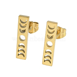 304 Stainless Steel Stud Earrings, Golden, Rectangle, 15x3.5mm(EJEW-G384-03E)