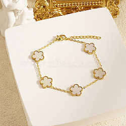 Natural Shell Flower Link Chain Bracelet, Stainless Steel Bracelet, Real 18K Gold Plated, 6-3/4 inch(17cm)(XT3040-3)