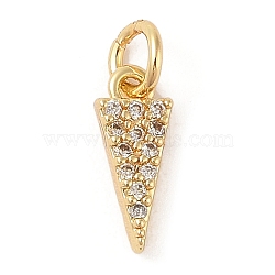 Brass Micro Pave Clear Cubic Zirconia Pendants, with Jump Ring, Triangle, Real 18K Gold Plated, 12x5x2.5mm, Hole: 3mm(ZIRC-P121-02G)