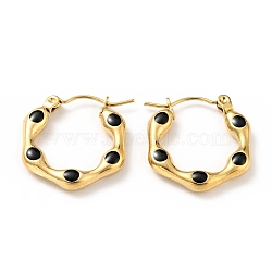 Ion Plating(IP) 304 Stainless Steel Hexagon Hoop Earrings with Enamel for Women, Golden, Black, 20x19x3mm, Pin: 0.8mm(EJEW-G293-17D-G)