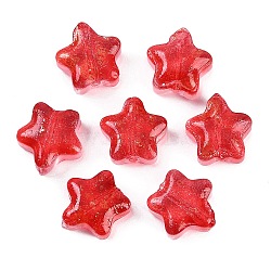 Transparent Spray Painted Glass Beads, with Giltter Power, Star, Crimson, 8x8x4mm, Hole: 1mm(GLAA-NH0003-01I)