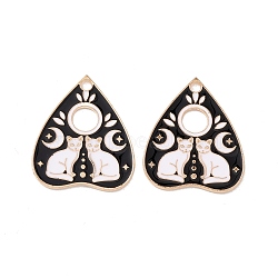 Alloy Enamel Pendants, Light Gold, Heart with Cat & Moon, Light Gold, 26x22x1.5mm, Hole: 2mm(ENAM-G203-05KCG-01)