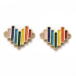 Brass Enamel Links Connectors, Long-Lasting Plated, Real 18K Gold Plated, Heart, Colorful, 13x17.5x1.5mm, Hole: 1.2mm(KK-B028-21G)