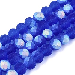 Transparent Glass Beads Strands, Faceted, Frosted, Half AB Color Plated, Rondelle, Mauve, 8x6mm, Hole: 1mm, about 64~65pcs/strand, 40~41cm(X-EGLA-A044-T8mm-MB31)