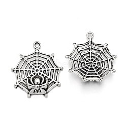 Tibetan Style Alloy Spider & Web Pendants, Cadmium Free & Lead Free, Antique Silver, 30x27x6mm, Hole: 2mm(X-TIBEP-N008-09AS-RS)