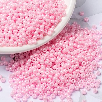 MIYUKI Round Rocailles Beads, Japanese Seed Beads, (RR428) Opaque Baby Pink Luster, 8/0, 3mm, Hole: 1mm, about 422~455pcs/10g