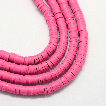 Handmade Polymer Clay Beads, Disc/Flat Round, Heishi Beads, Camellia, 4x1mm, Hole: 1mm, about 380~400pcs/strand, 17.7 inch