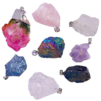 8Pcs 8 Style Natural Mixed Gemstone Pendants, with Platinum Tone Alloy Snap on Bails, Nuggets, 17~50x17~40x11~30mm, Hole: 5~7x2.5~4.5mm, 1pc/style