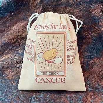 Tarot Card Storage Bag, Canvas Cloth Tarot Drawstring Bags, Rectangle with Constellation Pattern, Cancer, 18x13cm