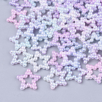 Rainbow ABS Plastic Imitation Pearl Linking Rings, Gradient Mermaid Pearl, Star, Mixed Color, 11.5x12x2mm, Inner Measure: 3x3mm, about 1000pcs/bag