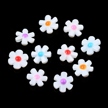 Natural Freshwater Shell Enamel Beads, Flower, Mixed Color, 12x12x4mm, Hole: 0.8mm