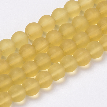 Transparent Glass Beads Strands, Frosted, Round, Pale Goldenrod, 10mm, Hole: 1.5mm, about 33pcs/strand, 12.9 inch