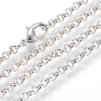 Iron Rolo Chains Necklace Making, with Lobster Clasps, Soldered, Platinum, 29.5 inch(75cm)