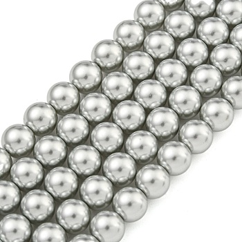 Glass Pearl Beads Strands, Round, Light Grey, 8mm, Hole: 0.6mm, about 51pcs/strand, 15.98''(40.6cm)