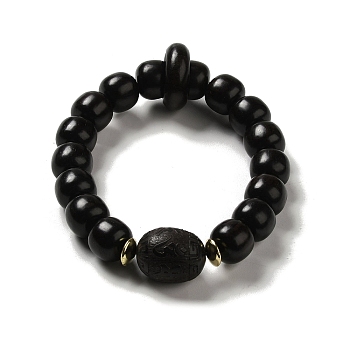 Ebony Mala Bead Bracelets, Buddhist Jewelry, Alloy Beads Stretch Bracelets, Barrel, Black, Inner Diameter: 2 inch(5.2cm), Bead: 12x11mm