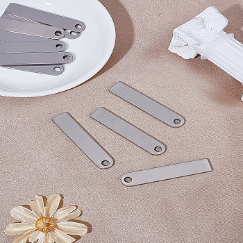 12Pcs 201 Stainless Steel Pendants, Rectangle Charms, Stamping Blank Tag, Stainless Steel Color, 49x10x1.6mm, Hole: 3.8mm
