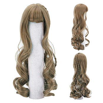 PP Plastic Long Wavy Curly Hairstyle Doll Wig Hair, for DIY Girl BJD Makings Accessories, Saddle Brown, 195x155mm, Inner Diameter: 57mm